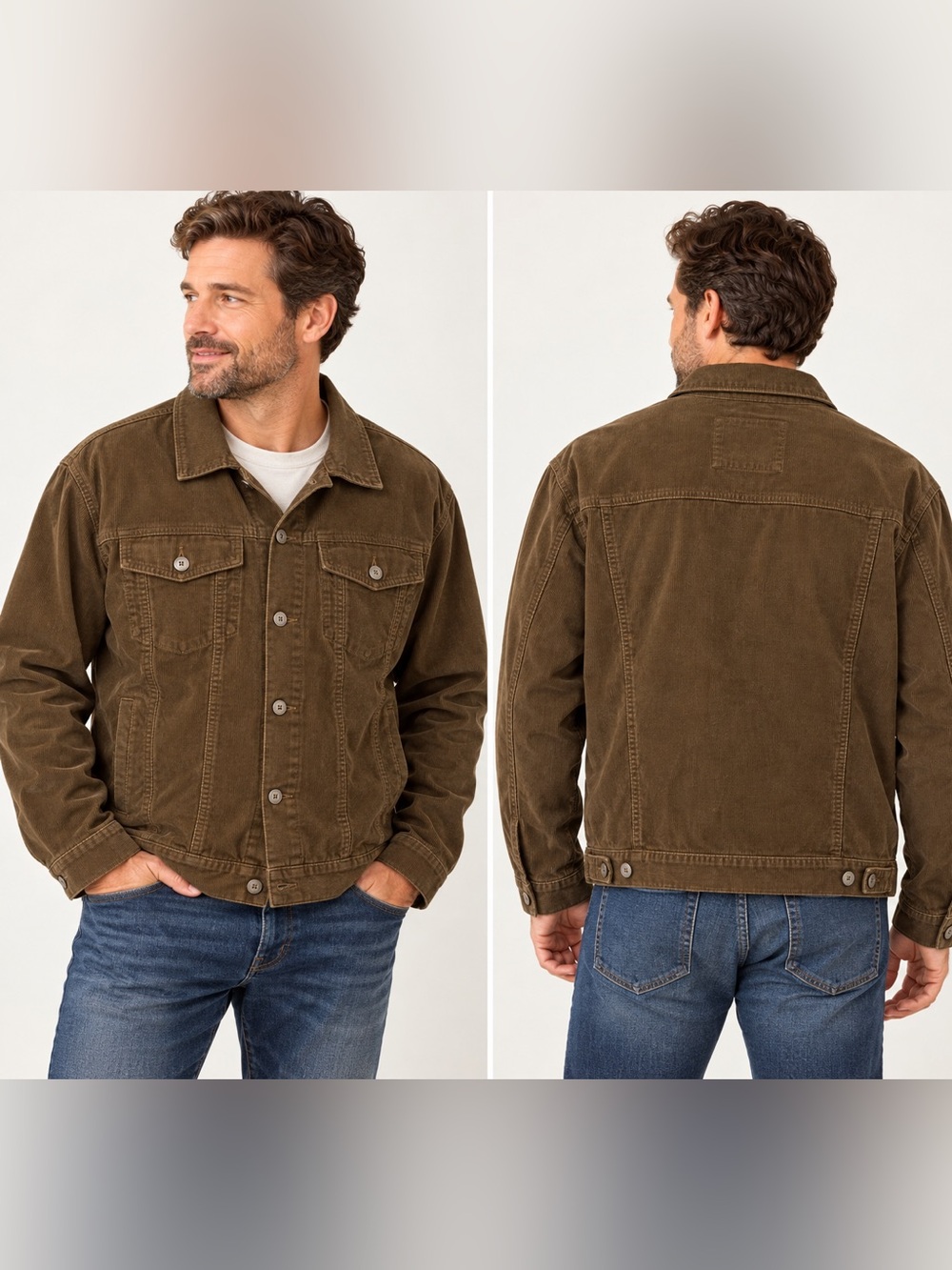 Goodfellow & Co Men’s XL Olive Brown Corduroy Trucker Jacket Stretch Cotton